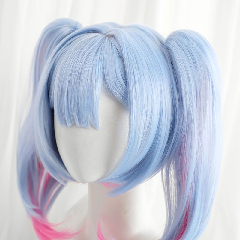 ブルー×ピンク 35cm ストレート/カール コスプレウィッグ - 画像 (4)